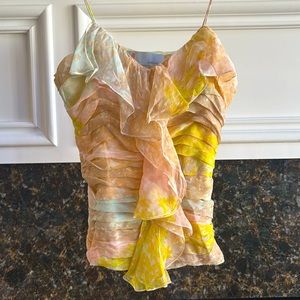 Missoni Ruched Chiffon multicolored Print Ruffle Top sz.XS